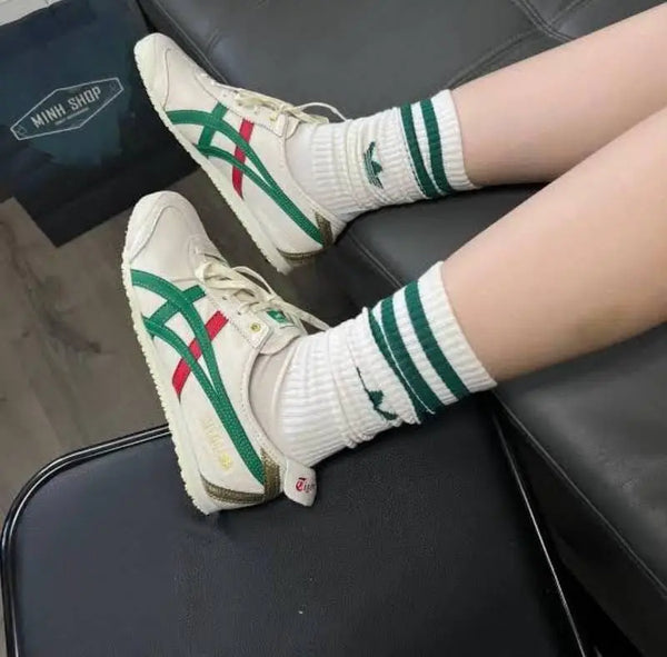 Onitsuka Tiger Mexico 66 Cream Green Orange  Girls 7A Premium First Copy D-1839
