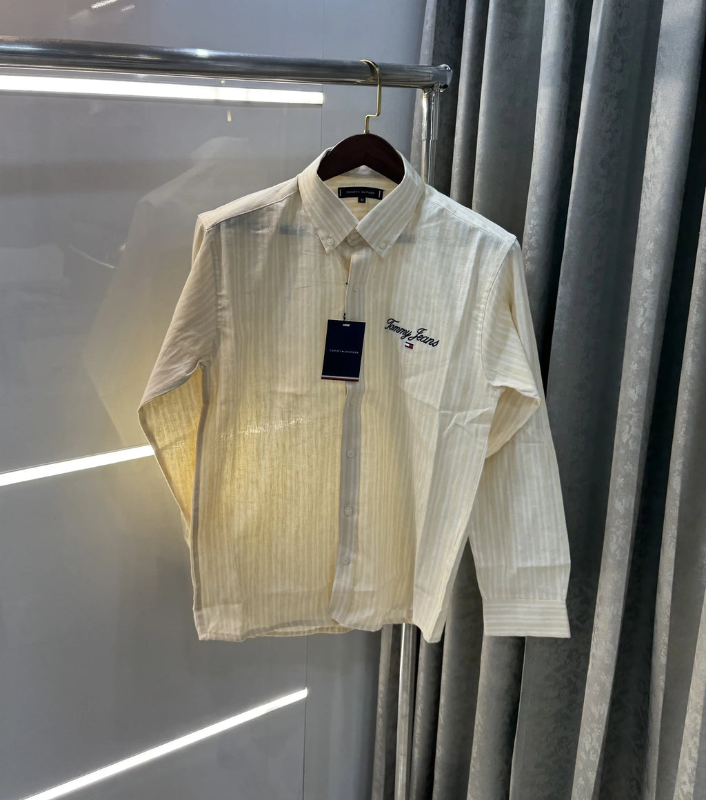 Tommy Hilfiger Yellow Embroidery Logo Work Premium Shirt