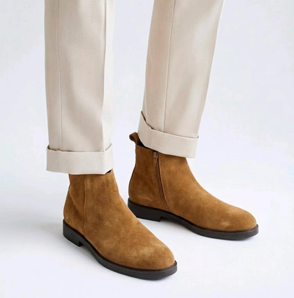 Zara_Tan Suede Leather Round Toe Boots