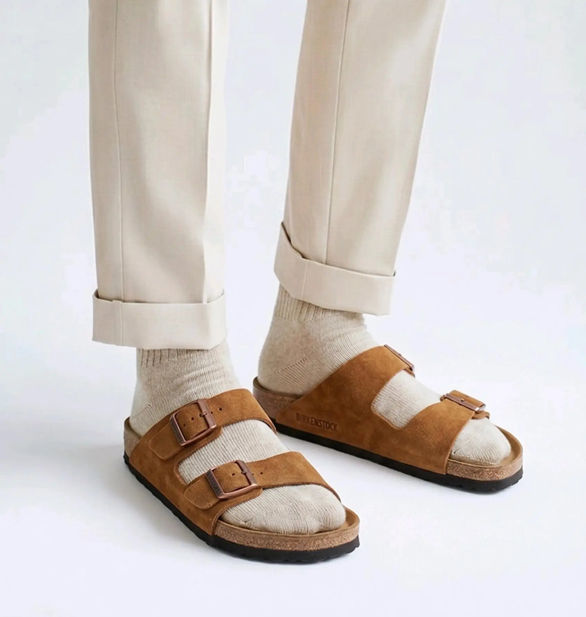 Birkenstock_Tan Arizona Suede Leather Slide Main image