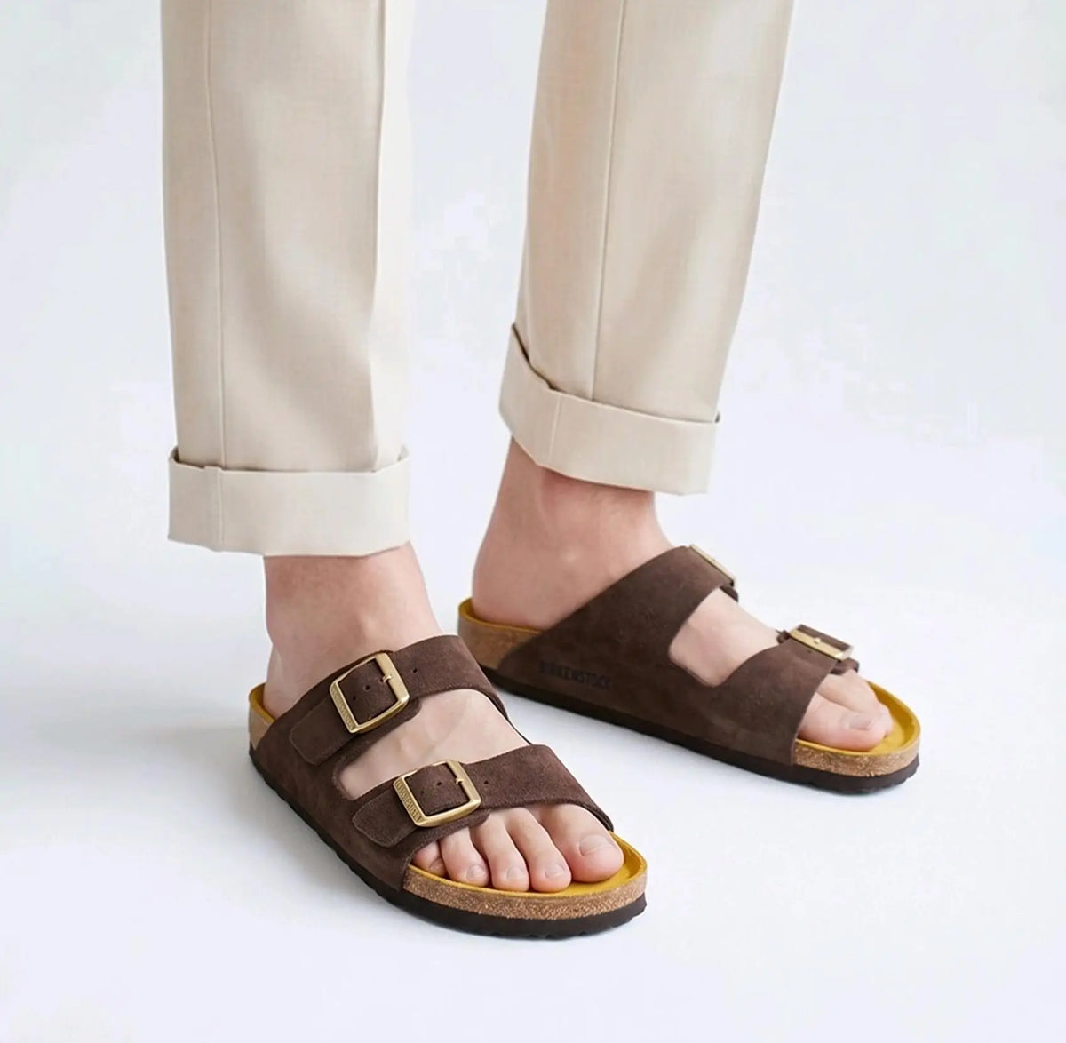 Birkenstock_Brown Arizona Suede Leather Slide Main image