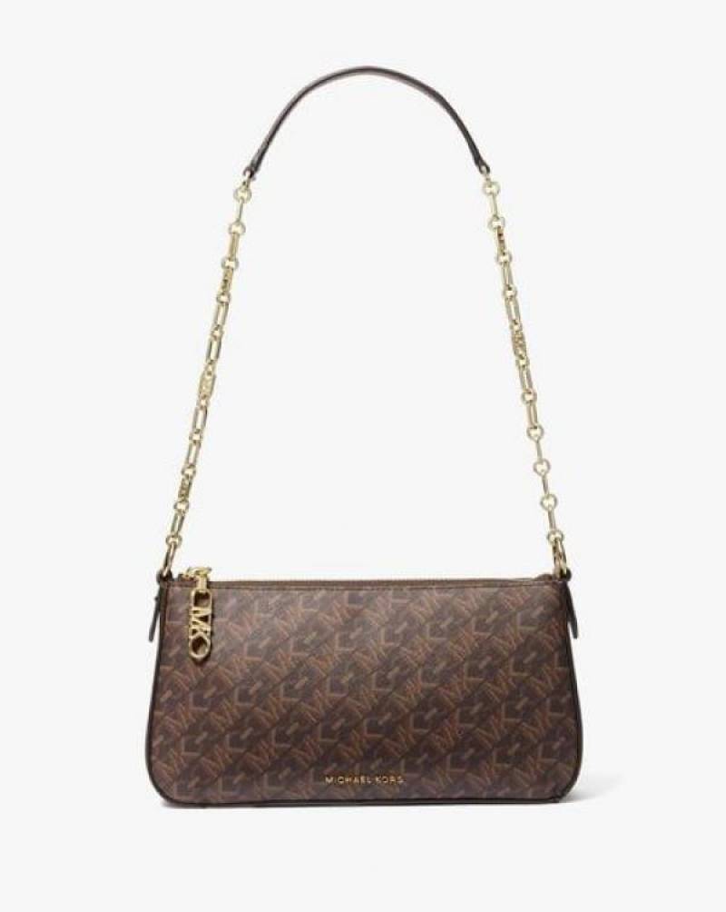 MICHAE_L KORS EMPIRE MEDIUM WITH MAGNETIC BRAND BOX & BILL DUST BAG & CARRY BAG - SIGNATURE LOGO CHAIN LINK POCHETTE - 1088