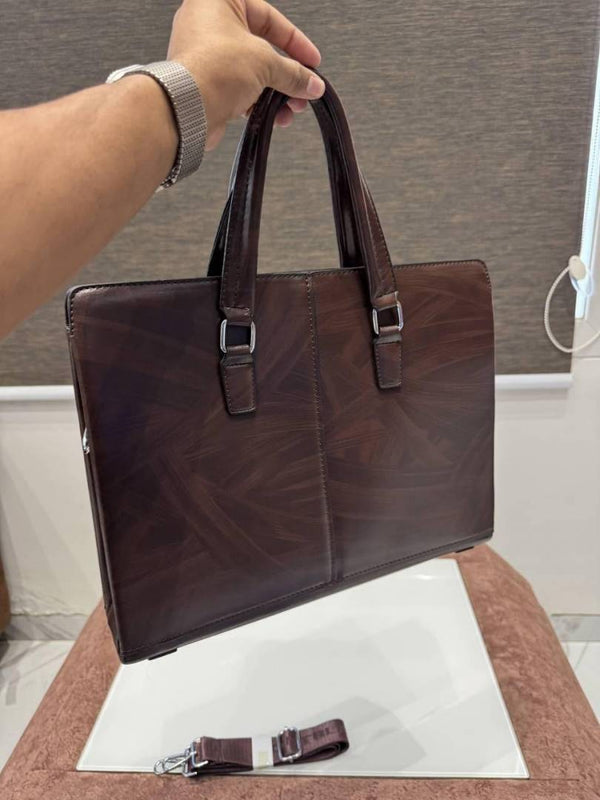 MONT BLANC BROWN BRANDED PREMIUIM LEATHER LAPTOP BAG - F-6626-5