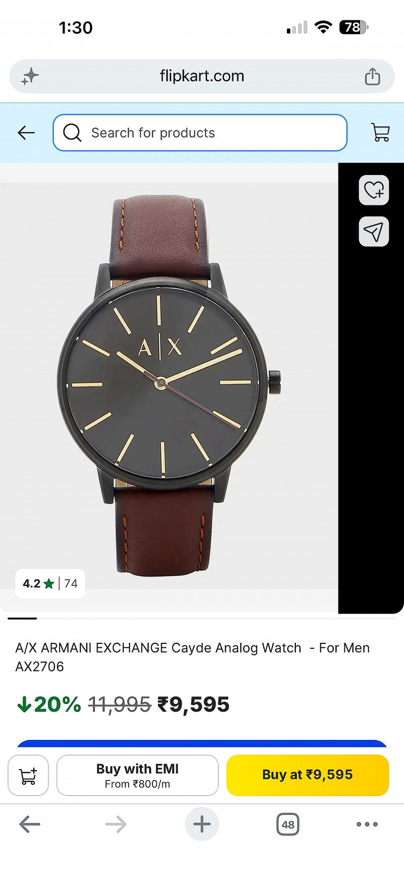 A X Armani Exchange Cayde men s analog watch Main image