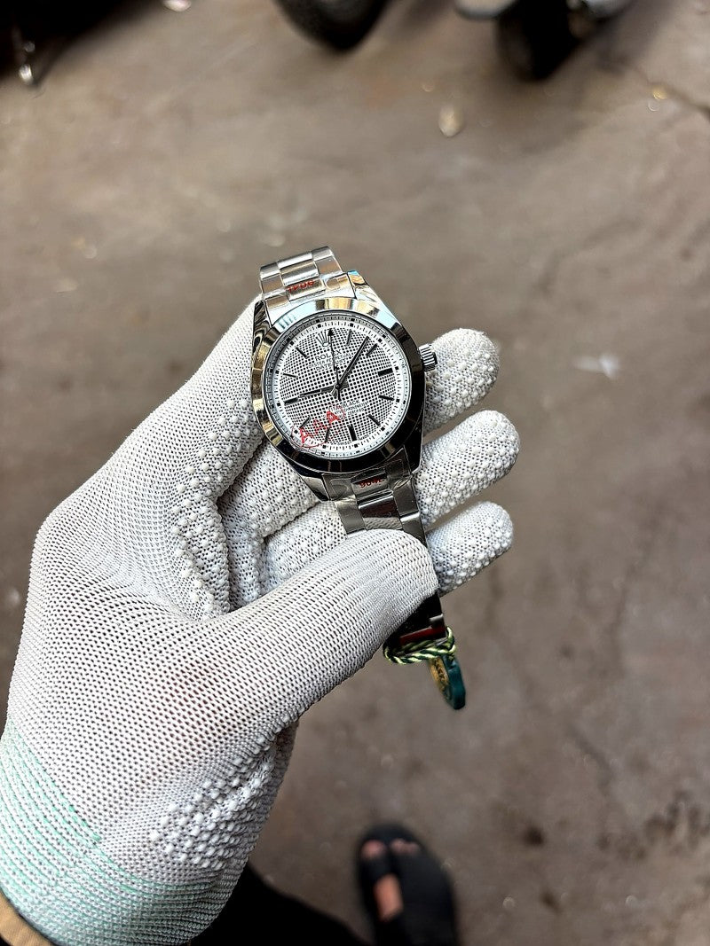 Rolex oyster perpetual datejust inspired white textured dial smooth movement quartz Main image