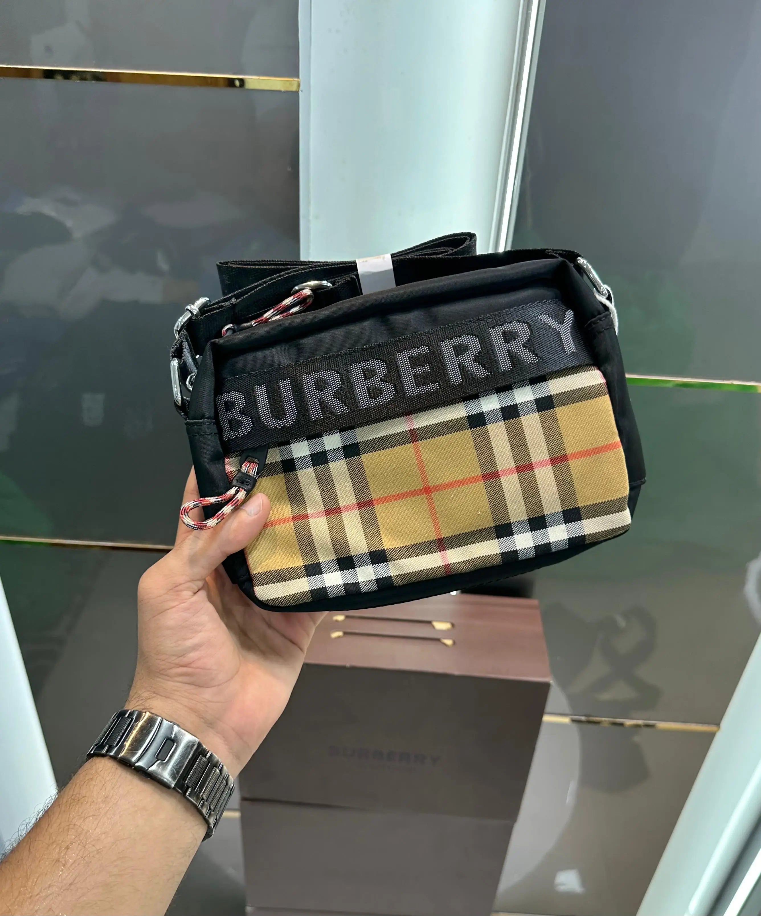 Burberr y Black Beige Premium Cross Body Bag With Magnetic Box