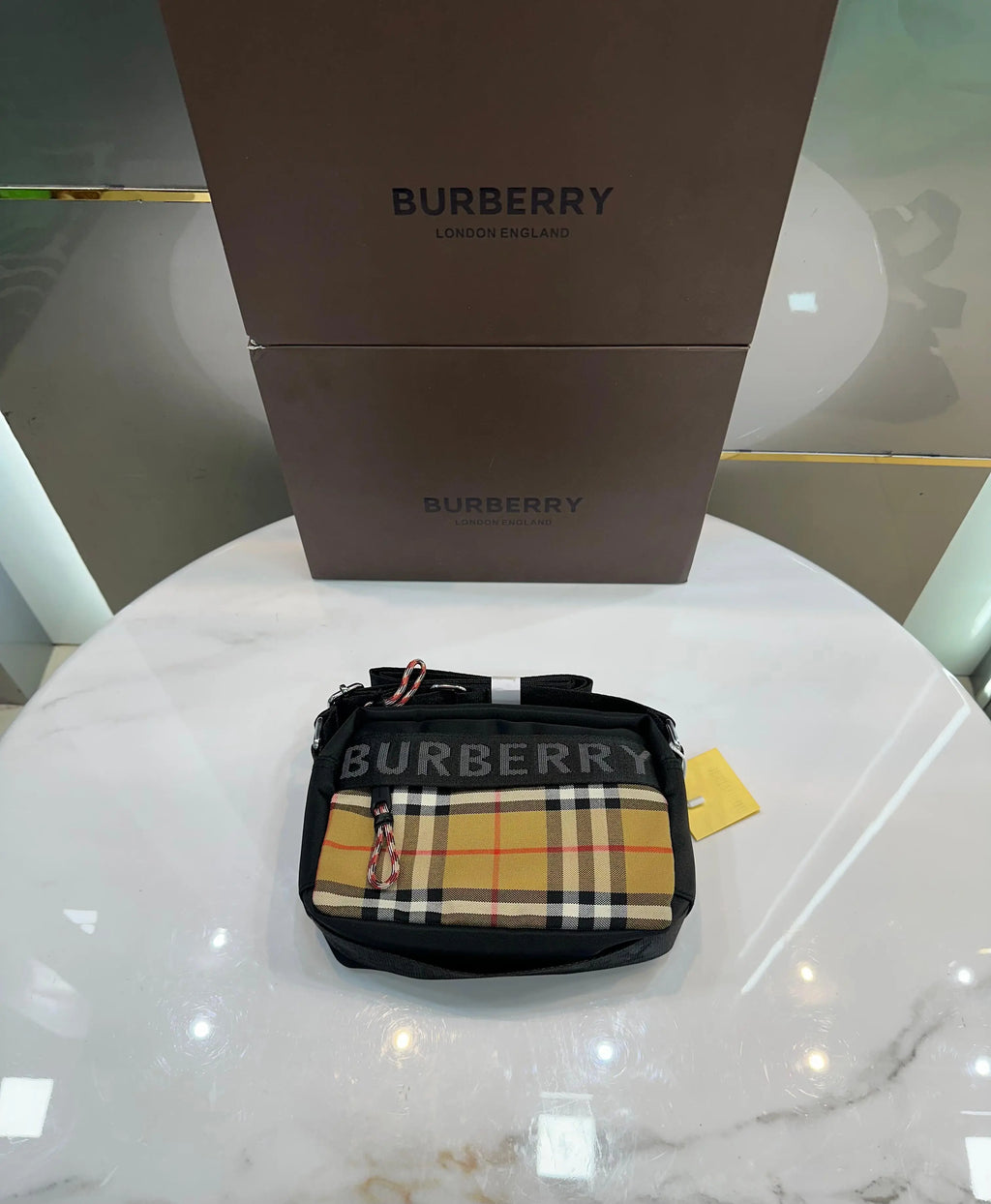 Burberr y Black Beige Premium Cross Body Bag With Magnetic Box