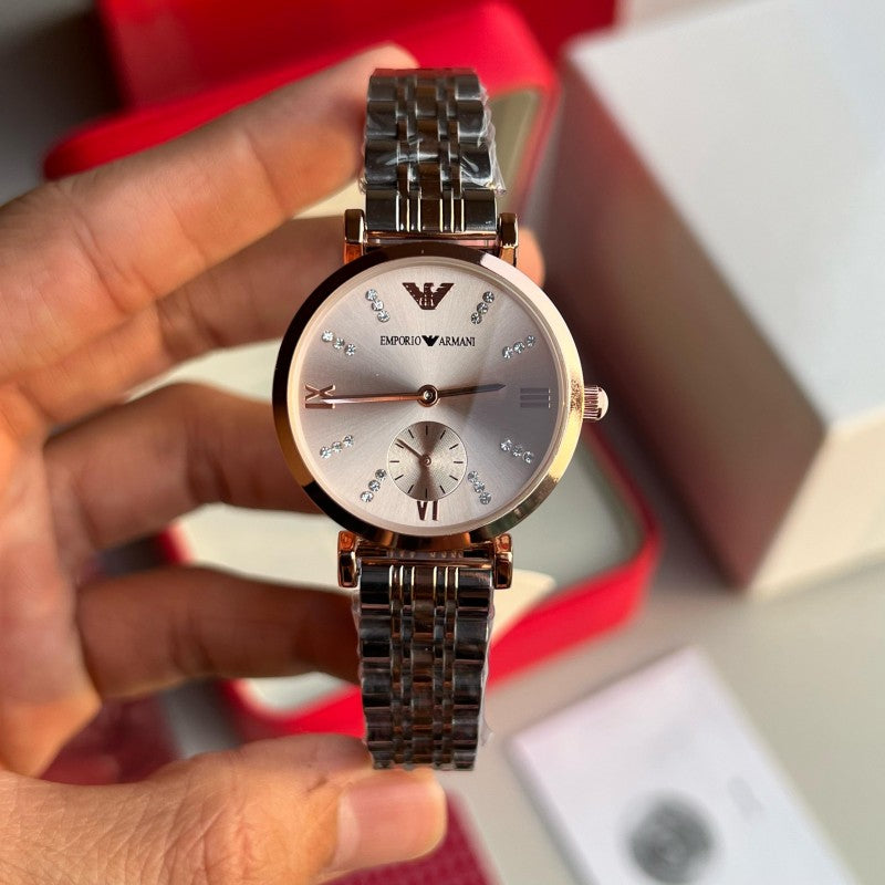Emporio Arman i Women Two Tone Pink Dial Diamond Edition