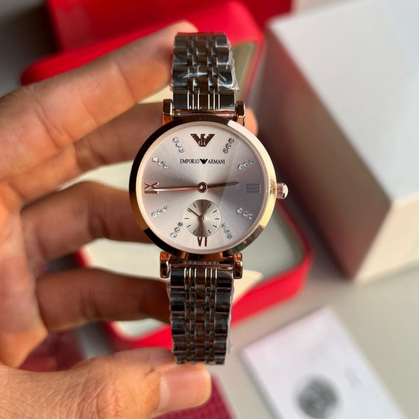 Emporio Arman i Women Two Tone Pink Dial Diamond Edition