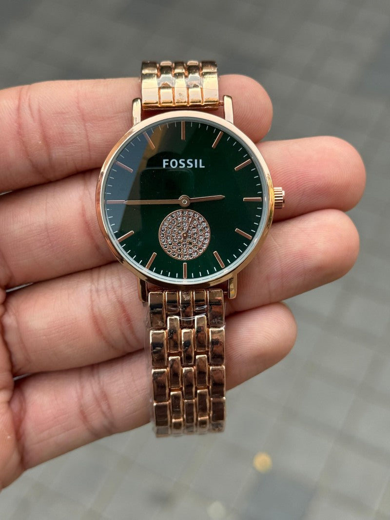 Fossi l Jacqueline Womens Rose Gold Green Dial