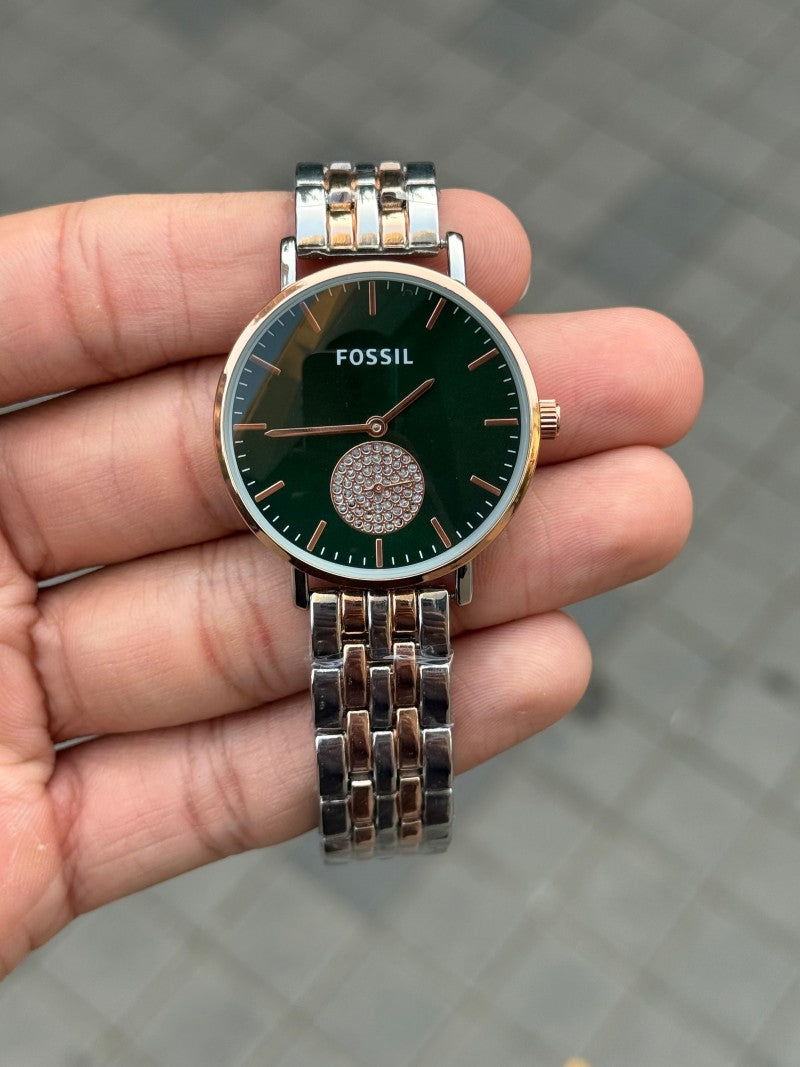Fossi l Jacqueline Womens Two Tone Green Dial