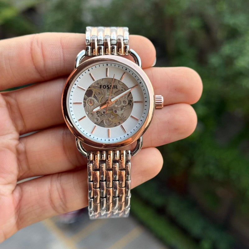 Fossi l Women s Automatic Two Tone White Dial