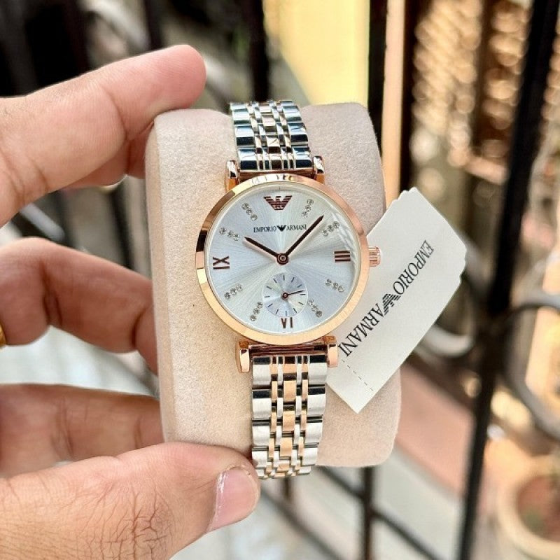 Emporio Arman i Women Two Tone White Dial Diamond Edition