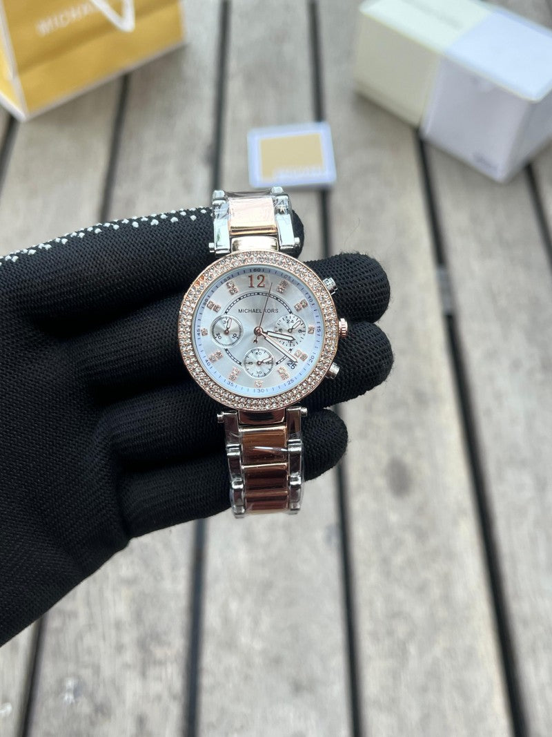 Michael kor s Parker Women s Chronograph Two tone White Dial