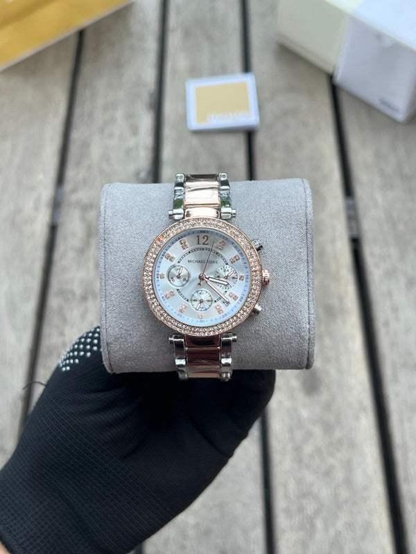 Michael kor s Parker Women s Chronograph Two tone White Dial