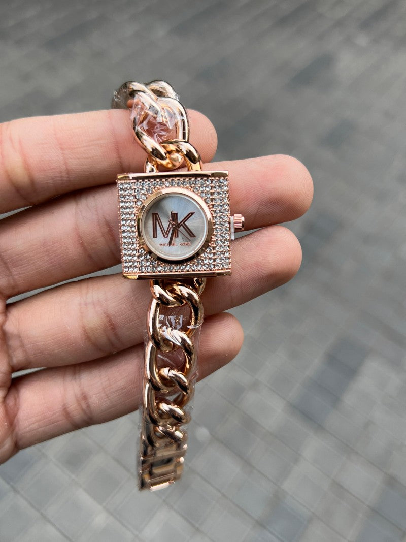 Michael kor s chain lock Rose gold white dial