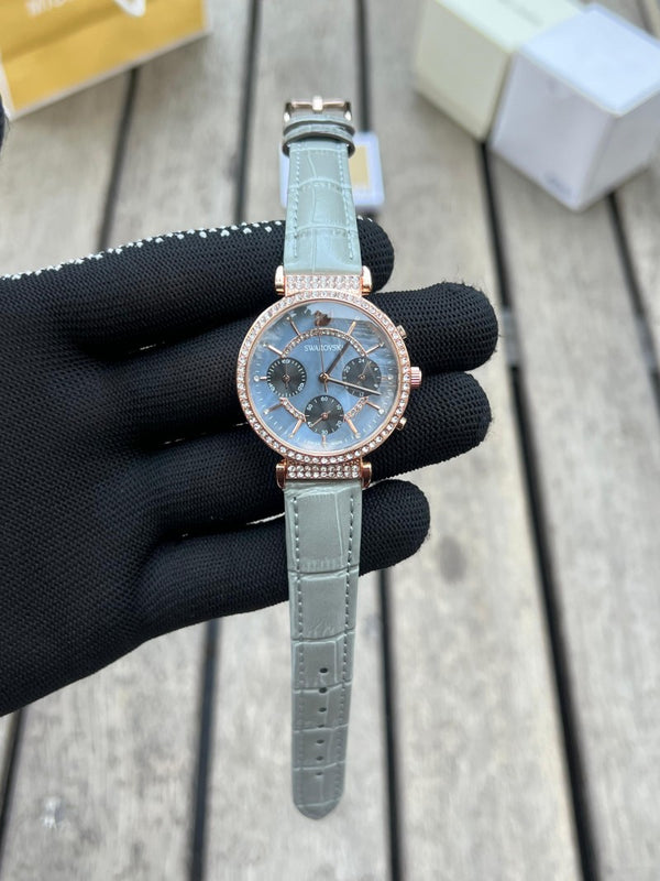 Swarovsk i Chronograph Women s Grey Leather