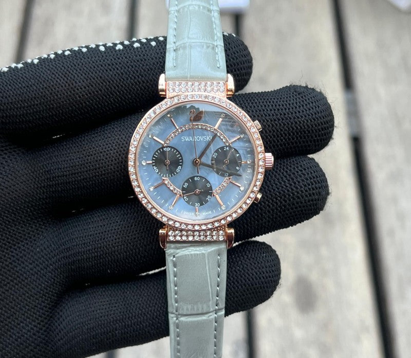 Swarovsk i Chronograph Women s Grey Leather