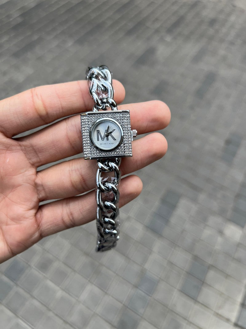 Michael kor s chain lock silver white dial