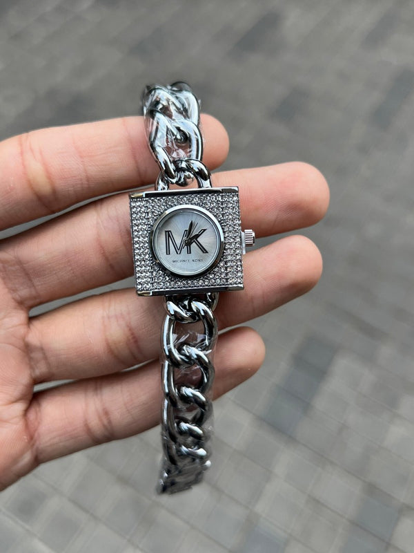 Michael kor s chain lock silver white dial