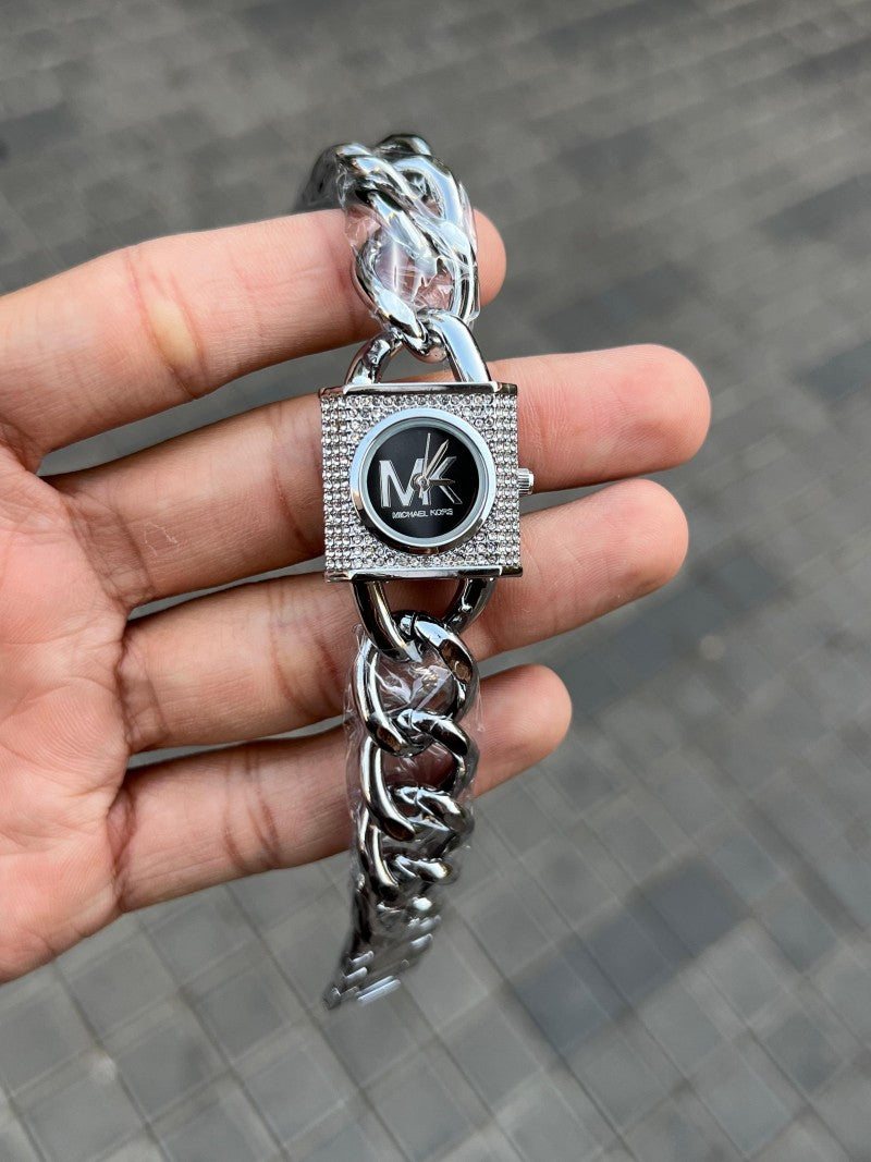 Michael Kor s Chain Lock Silver Black Women s Secondary image