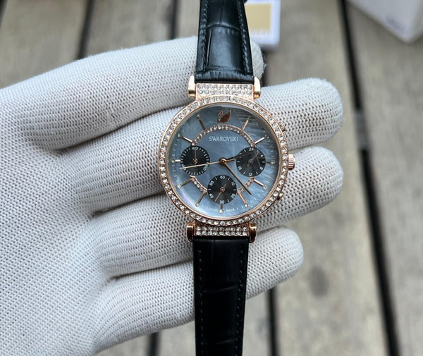 Swarovsk i Chronograph Women s Black Leather