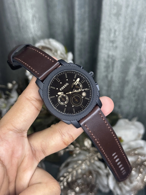 Fossi l Machine Chronograph Gunmetal Brown Premium Watch
