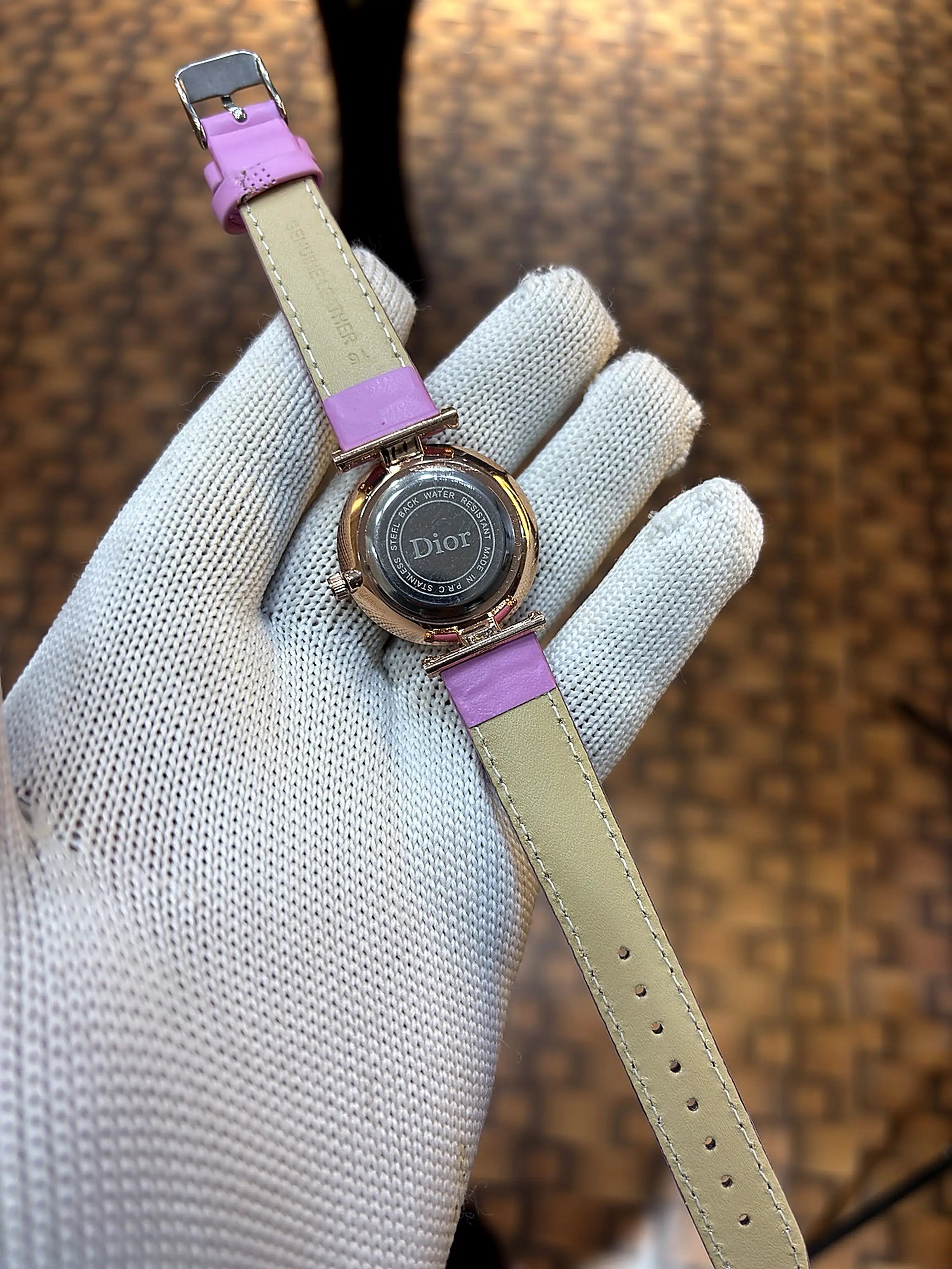 Dior Starry Night Black Dial Rose Gold Pink Leather Strap Watch for Women