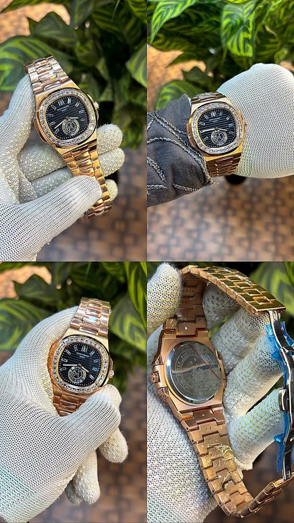 Patek Philippe Nautilus baguette diamond-set bezel.