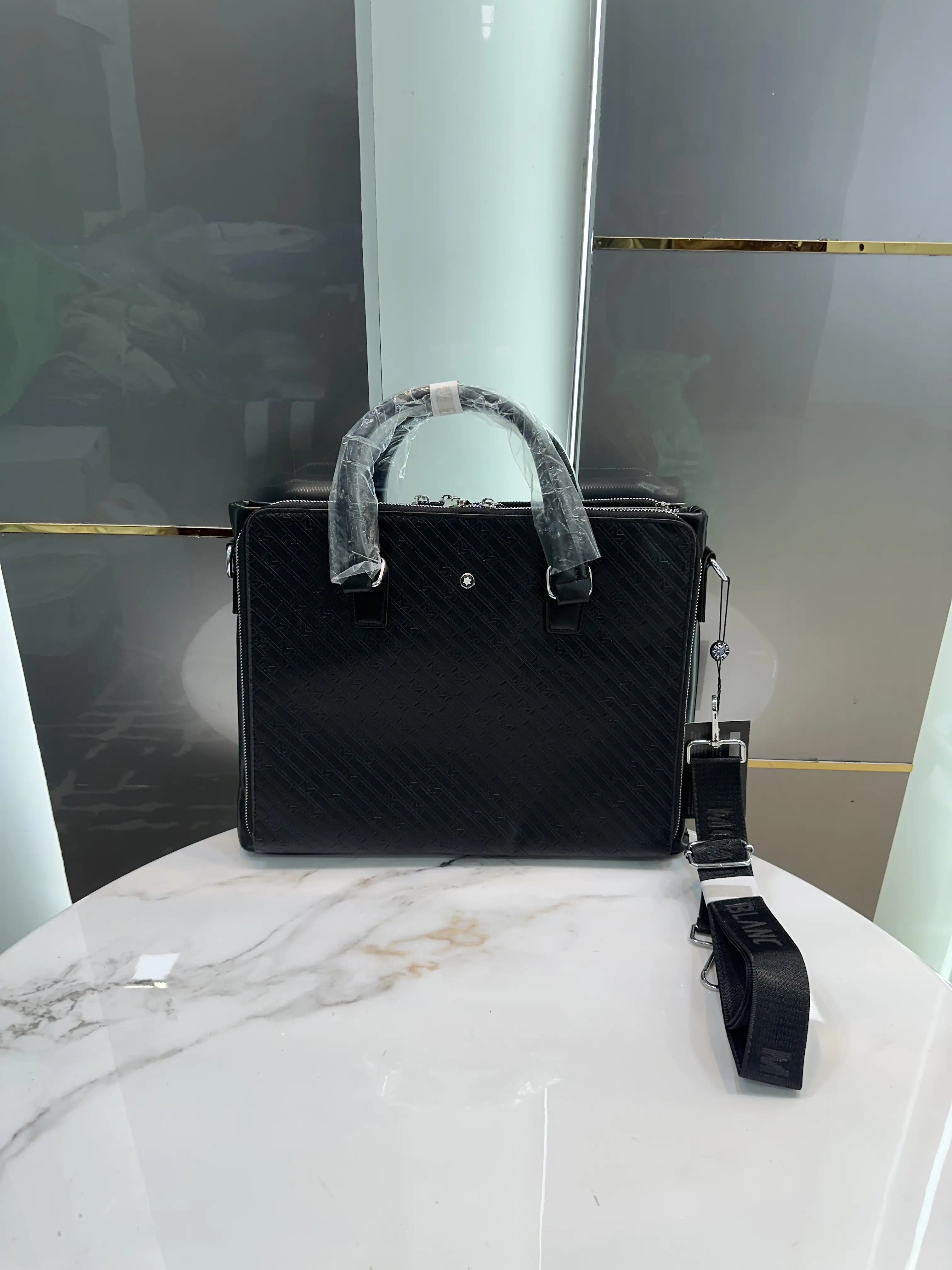 Mont Blanc Black Monogram Luxury Premium Imported Laptop Bag mb769