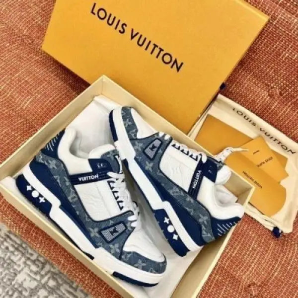 Loui s Vuitton LV Monogram Trainer Blue White with Accessories Main image