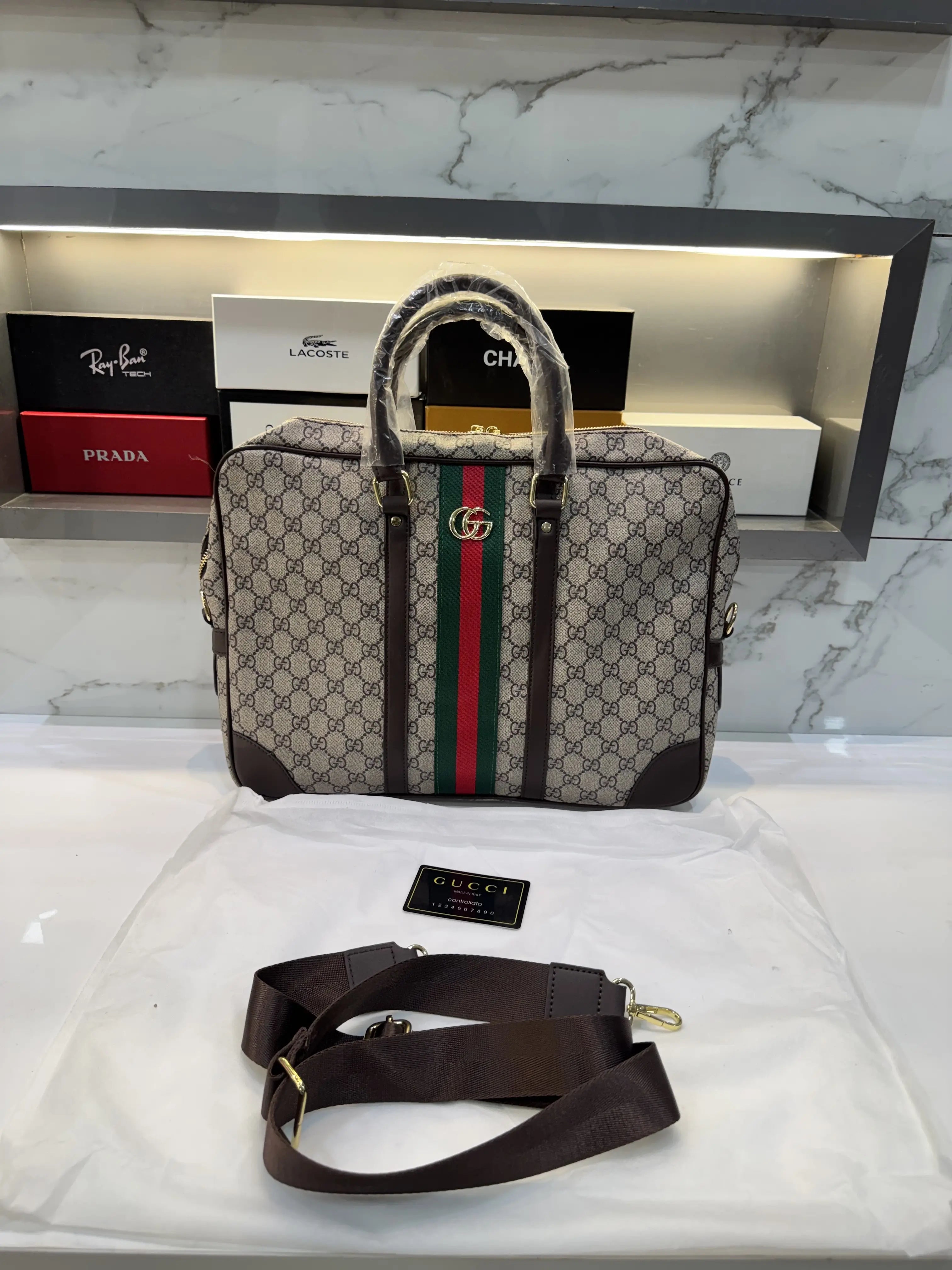 Gucci Monogram Luxury Laptop+Travel Bag Beige g298