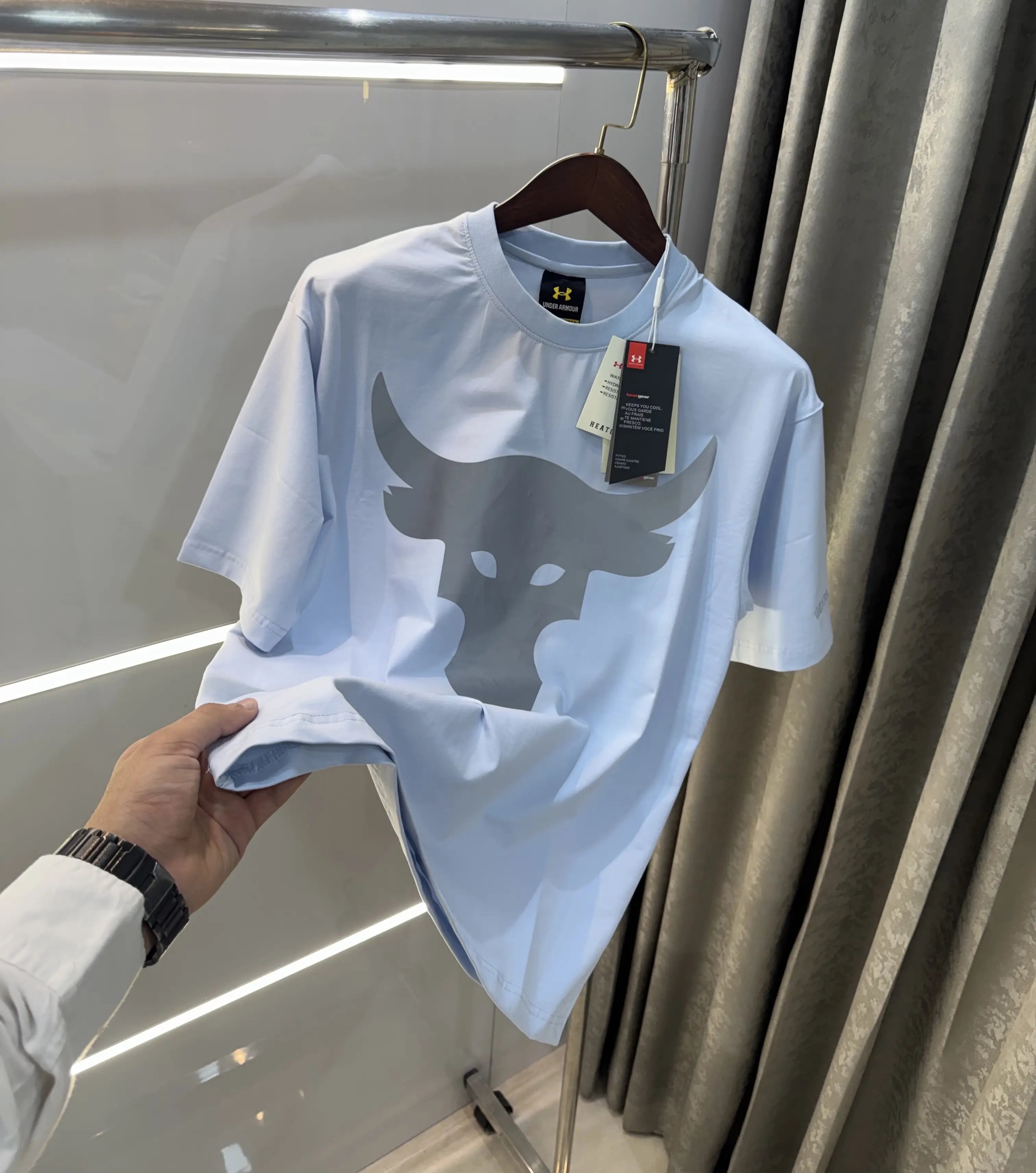 Under Armour Sky Blue Reflective Logo Print Imported Oversized T-Shirt