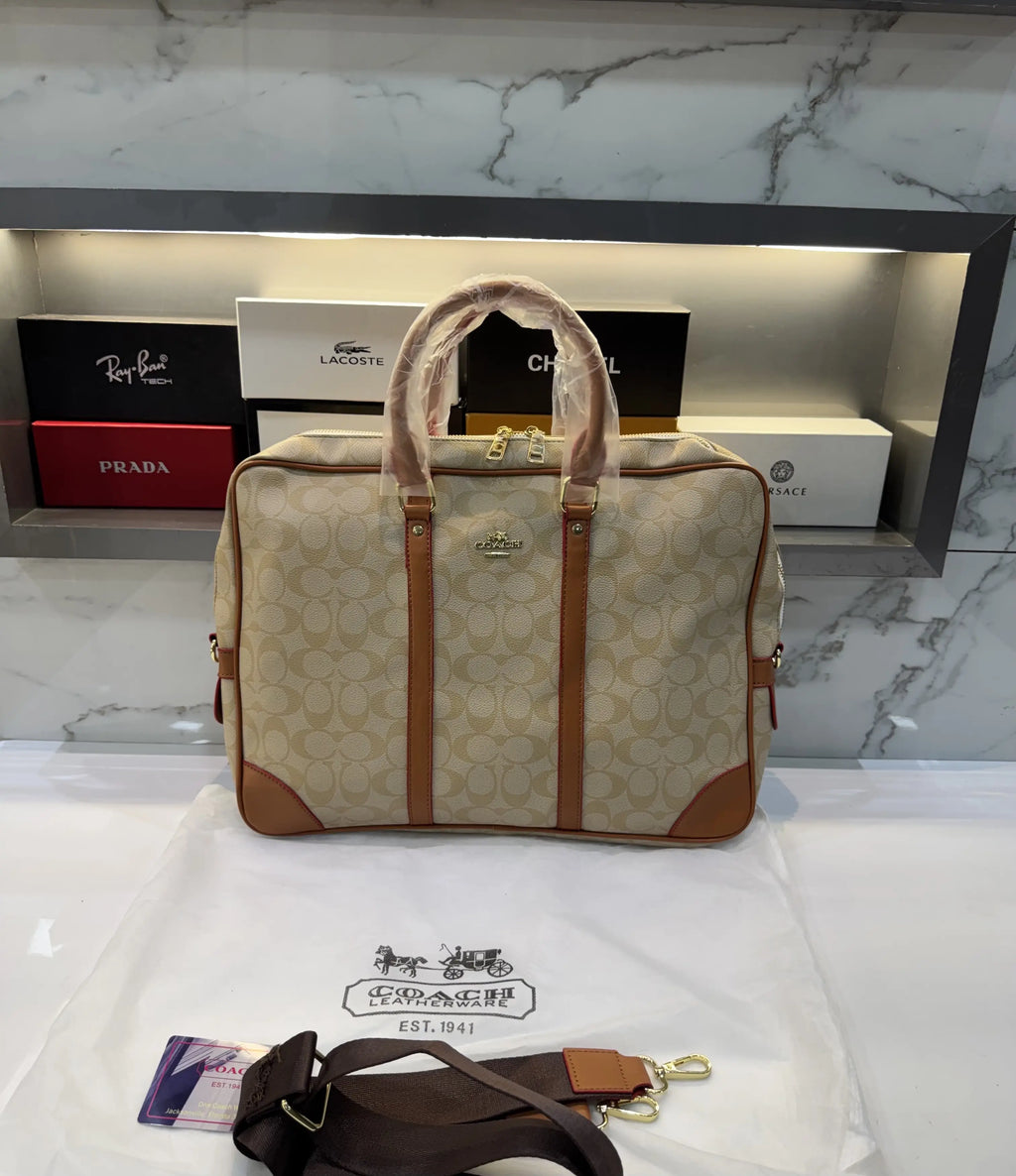 Coac h Monogram Luxury Laptop+Travel Bag Apricot Brown c378