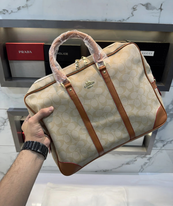 Coac h Monogram Luxury Laptop+Travel Bag Apricot Brown c378