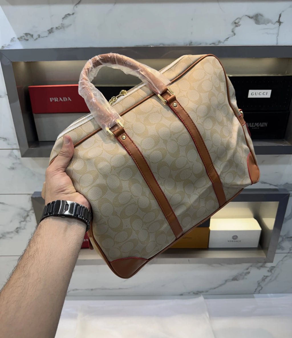 Coac h Monogram Luxury Laptop+Travel Bag Apricot Brown c378