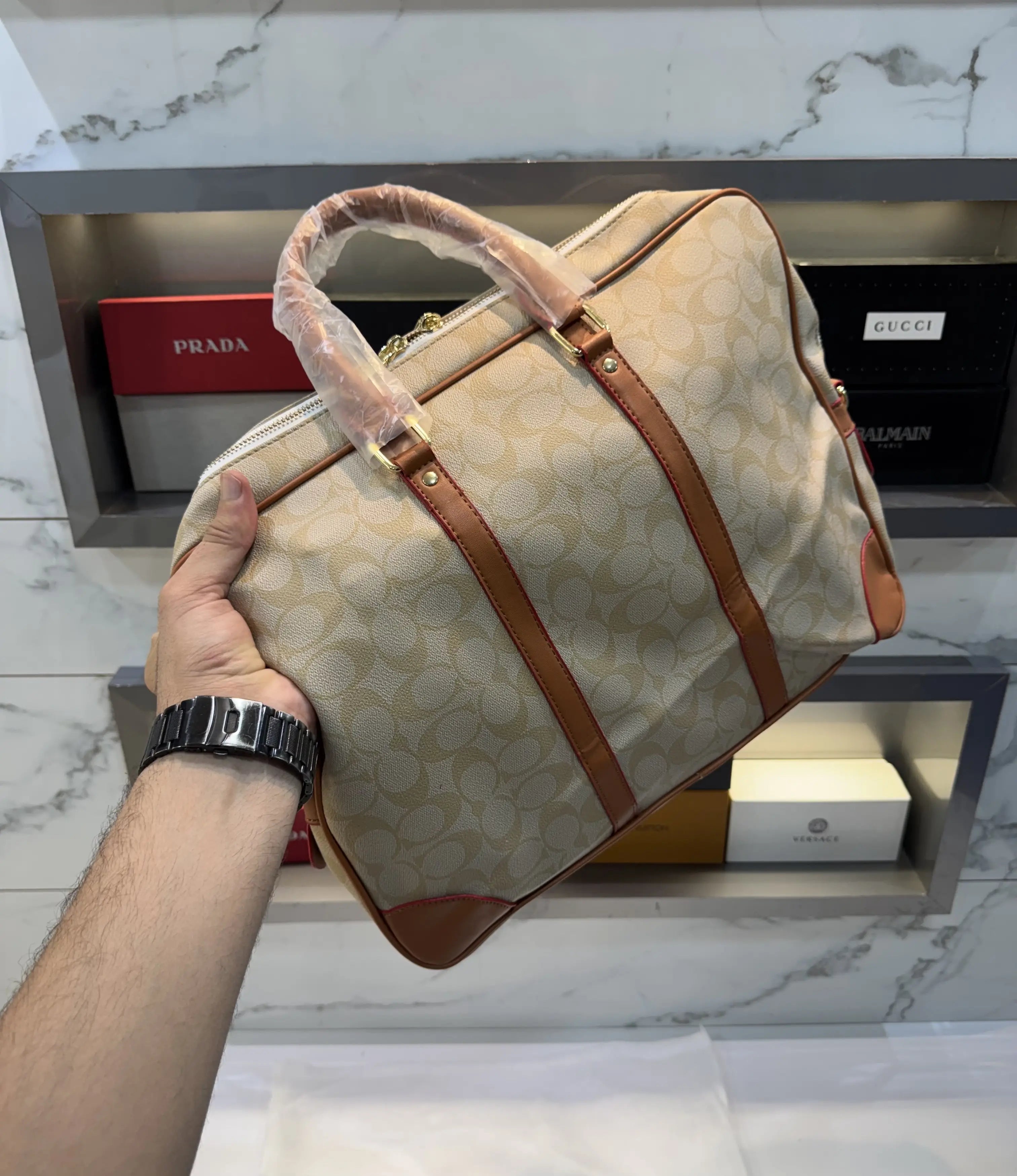 Coac h Monogram Luxury Laptop+Travel Bag Apricot Brown c378