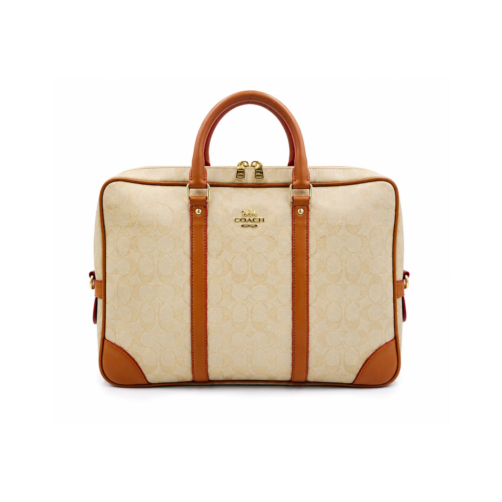 Coac h Monogram Luxury Laptop+Travel Bag Apricot Brown c378