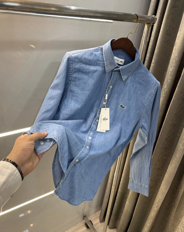 Lacost e Sky Blue 2  Embroidery Logo Premium Denim Shirt