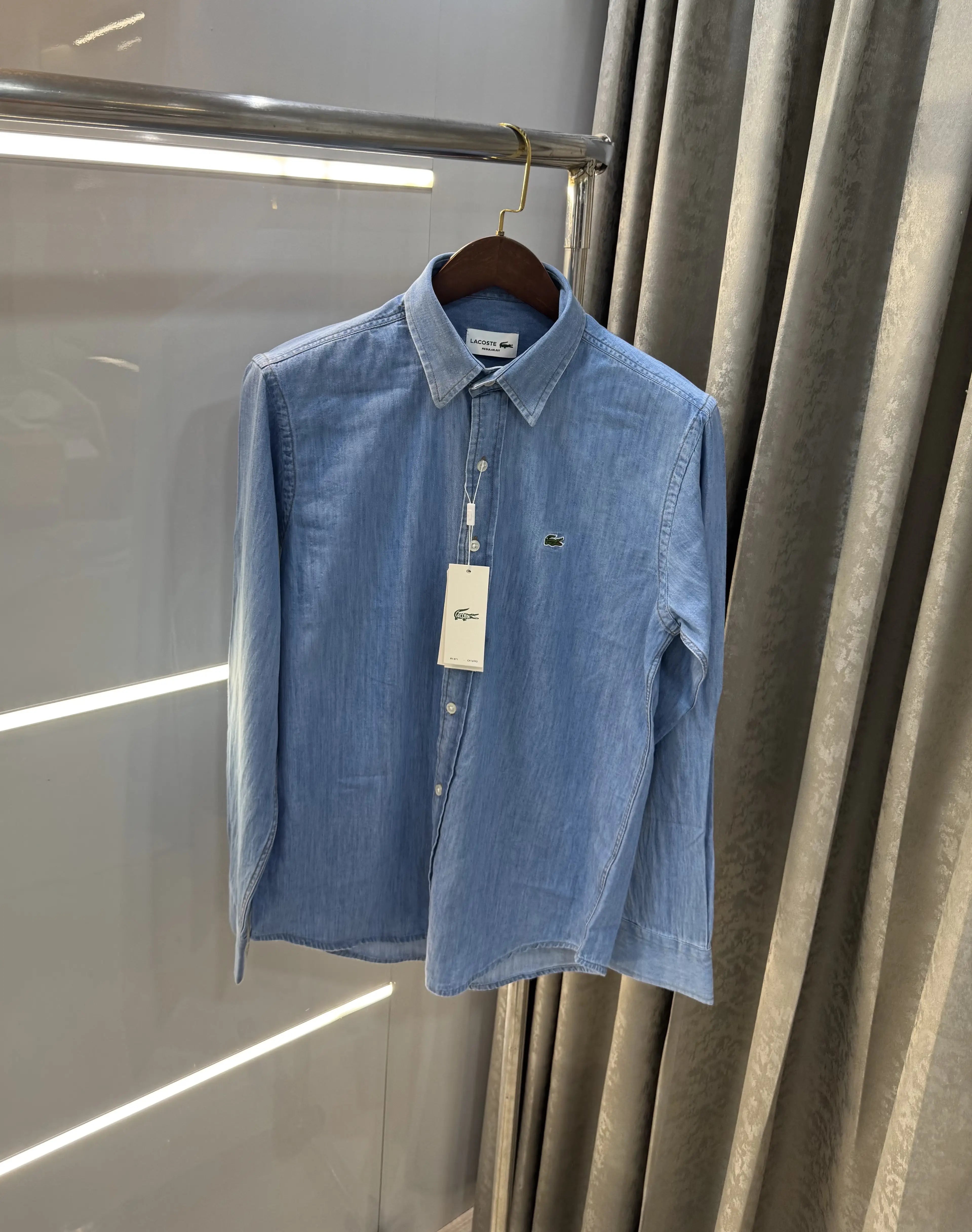 Lacost e Sky Blue 2  Embroidery Logo Premium Denim Shirt