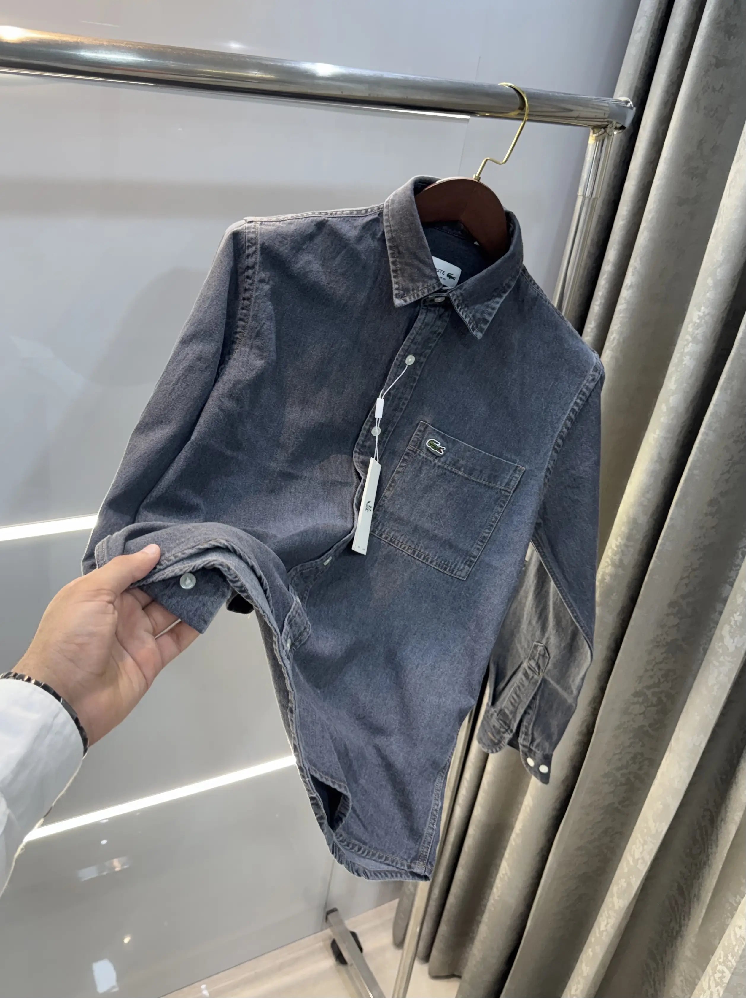 Lacost e Carbon Black Embroidery Logo Premium Denim Shirt Main image