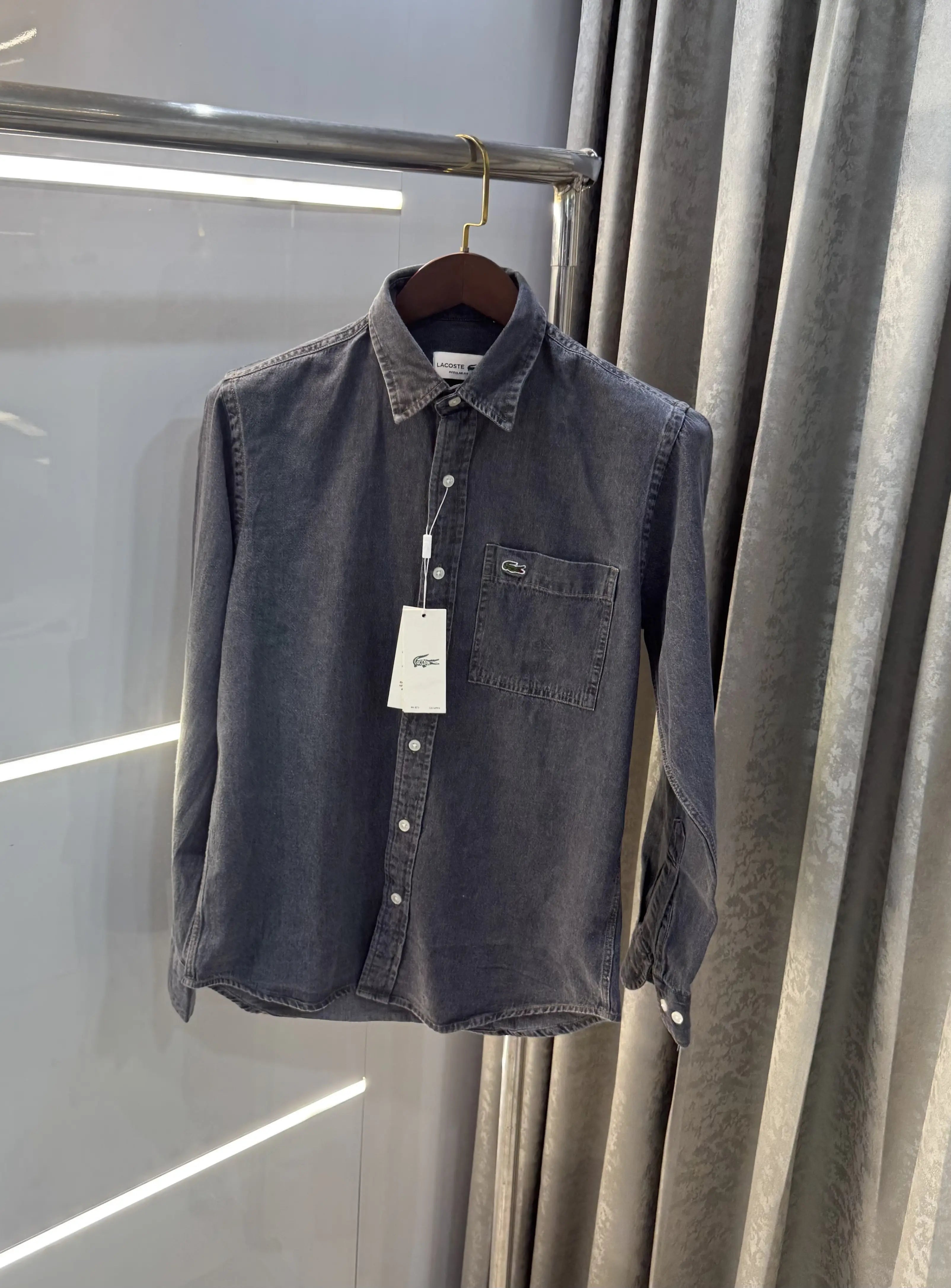 Lacost e Carbon Black Embroidery Logo Premium Denim Shirt Secondary image
