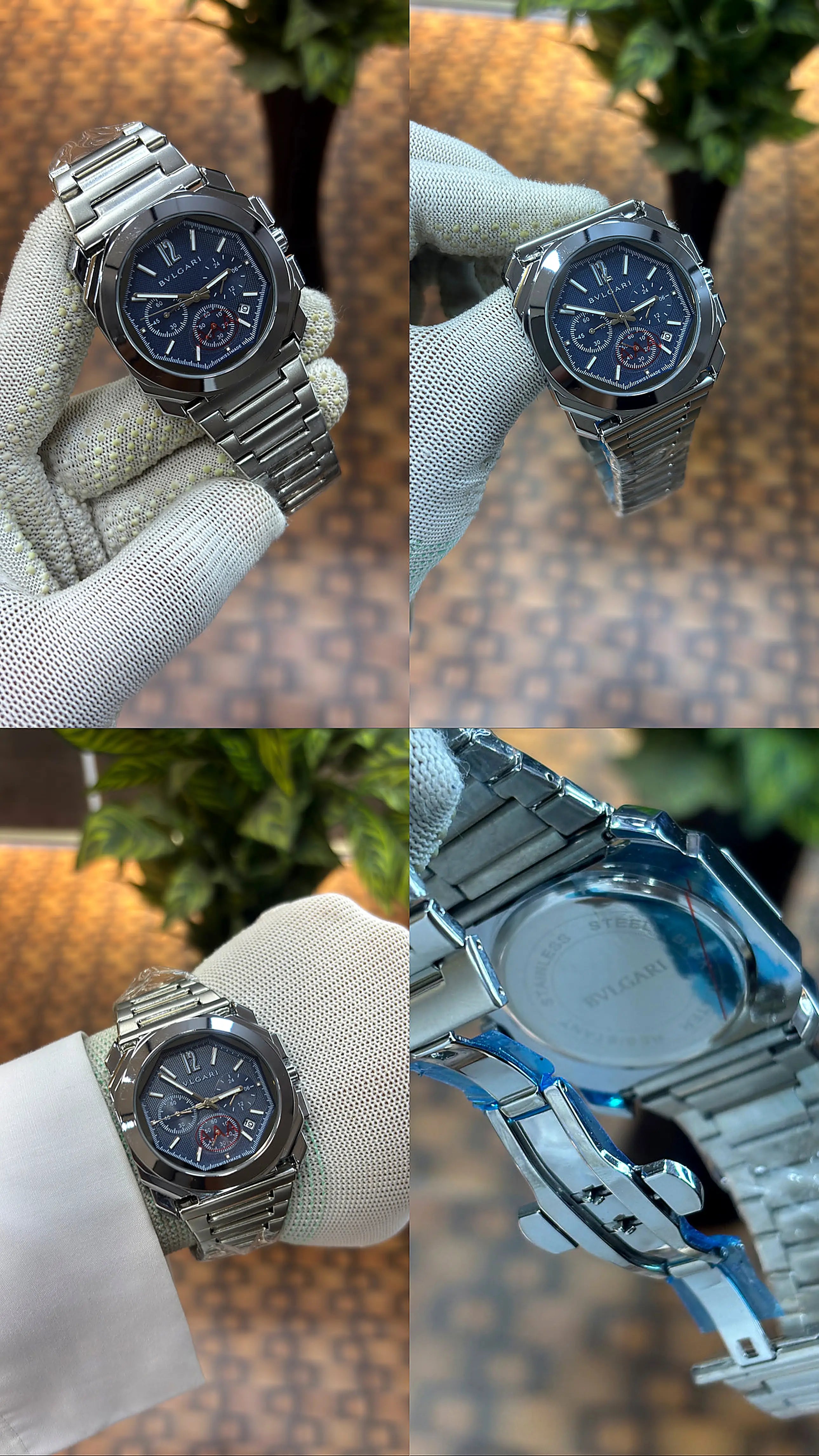 Bvlgari Octo Finissimo chronograph silver-blue
