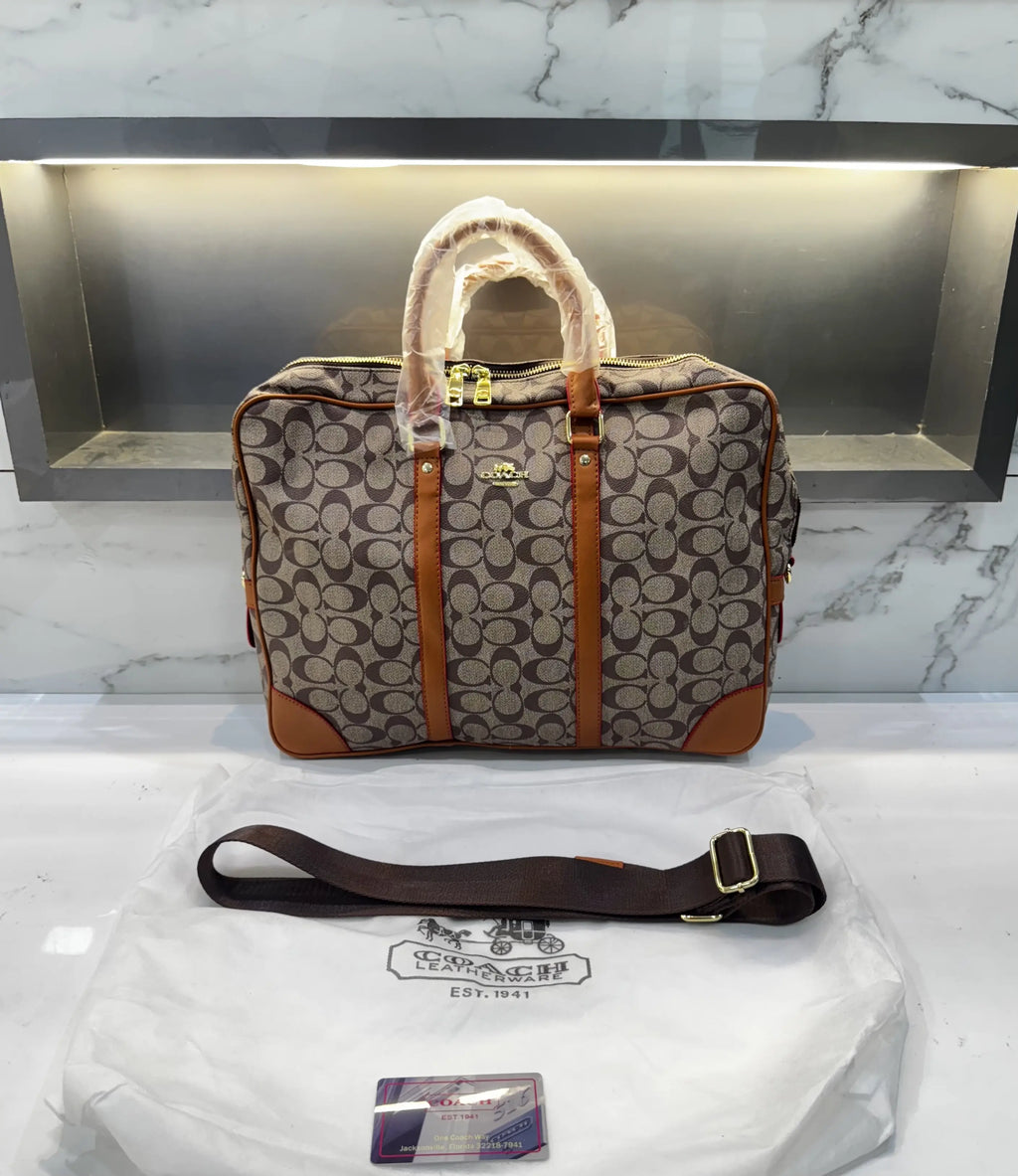 Coac h Monogram Luxury Laptop+Travel Bag Beige Brown c379