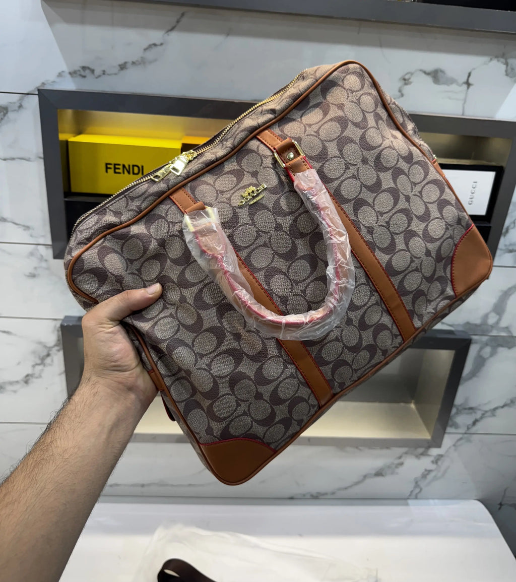 Coac h Monogram Luxury Laptop+Travel Bag Beige Brown c379