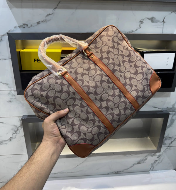 Coac h Monogram Luxury Laptop+Travel Bag Beige Brown c379