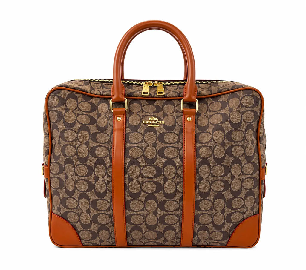 Coac h Monogram Luxury Laptop+Travel Bag Beige Brown c379