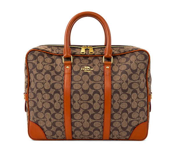 Coac h Monogram Luxury Laptop+Travel Bag Beige Brown c379