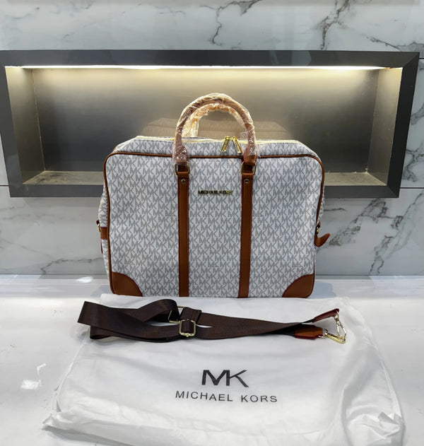 Michael Kor s Monogram Luxury Laptop+Travel Bag Beige Brown Mk418