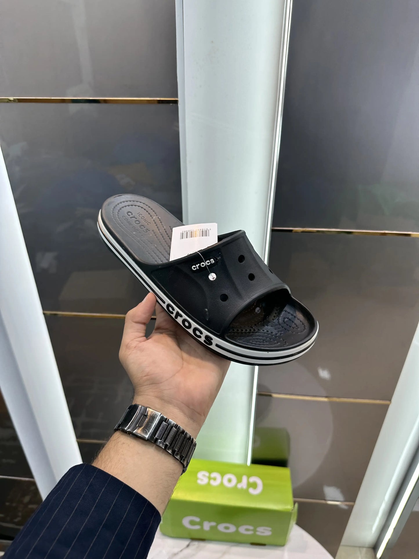 Crocs_Bayaband Black White Slide For Men